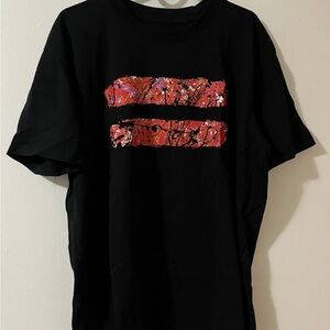 Black Graphic T-Shirt with Red Accents